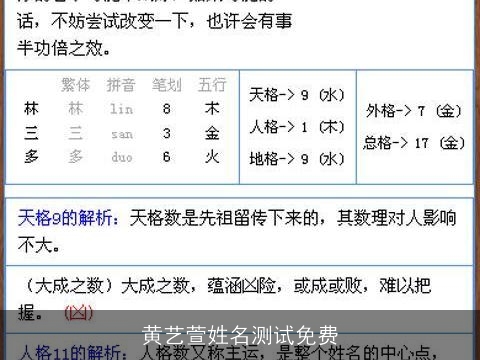 黄艺萱姓名测试免费