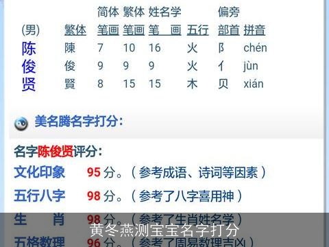 黄冬燕测宝宝名字打分
